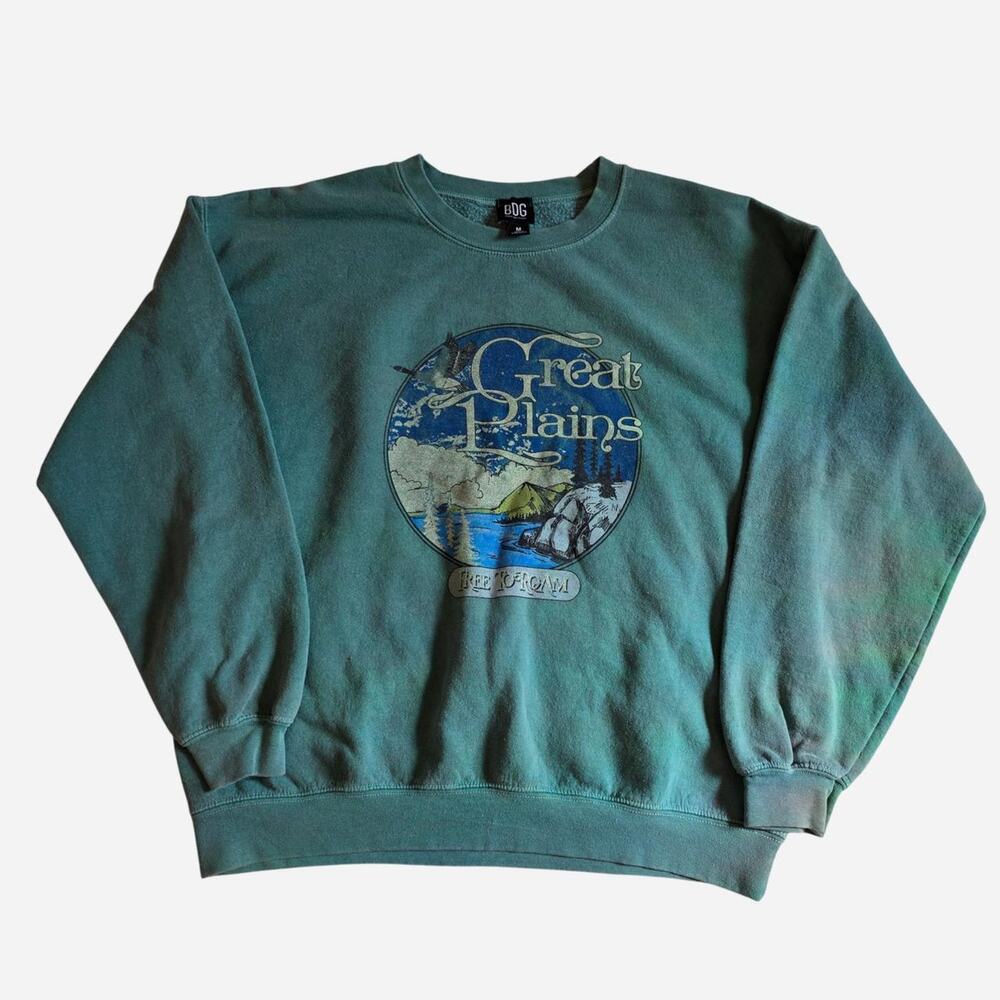 BDG Urban Outfitters Great Plains Free To Roam Graphic Sweatshirt Medium Green